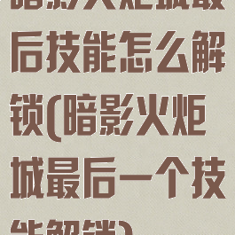 暗影火炬城最后技能怎么解锁(暗影火炬城最后一个技能解锁)