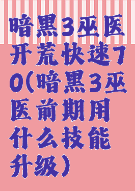 暗黑3巫医开荒快速70(暗黑3巫医前期用什么技能升级)