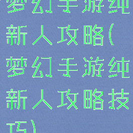 梦幻手游纯新人攻略(梦幻手游纯新人攻略技巧)