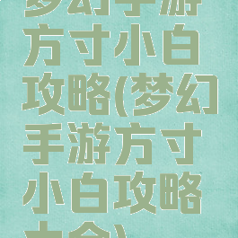 梦幻手游方寸小白攻略(梦幻手游方寸小白攻略大全)