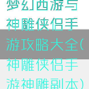 梦幻西游与神雕侠侣手游攻略大全(神雕侠侣手游神雕副本)