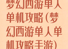 梦幻西游单人单机攻略(梦幻西游单人单机攻略手游)