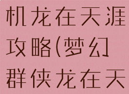 梦幻西游单机龙在天涯攻略(梦幻群侠龙在天涯攻略)