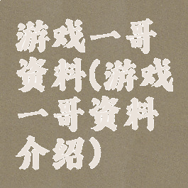 游戏一哥资料(游戏一哥资料介绍)