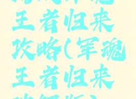 游戏军魂王者归来攻略(军魂王者归来破解版)