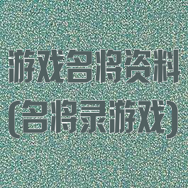 游戏名将资料(名将录游戏)