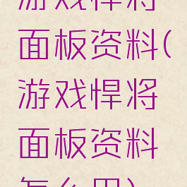 游戏悍将面板资料(游戏悍将面板资料怎么用)
