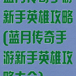 蓝月传奇手游新手英雄攻略(蓝月传奇手游新手英雄攻略大全)