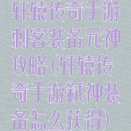 轩辕传奇手游刺客装备元神攻略(轩辕传奇手游弑神装备怎么获得)