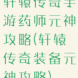 轩辕传奇手游药师元神攻略(轩辕传奇装备元神攻略)