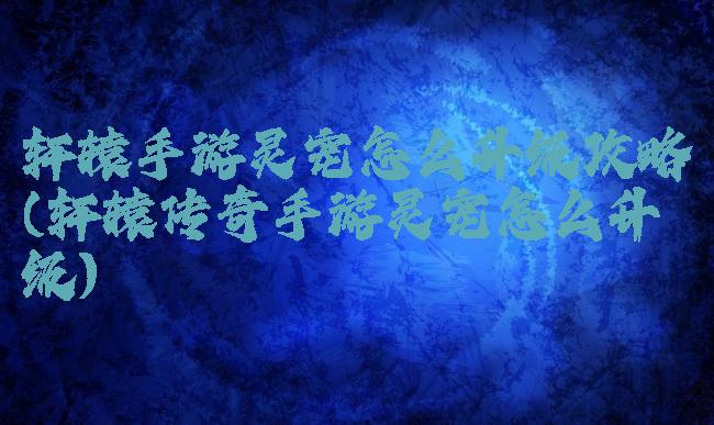 轩辕手游灵宠怎么升级攻略(轩辕传奇手游灵宠怎么升级)