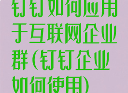 钉钉如何应用于互联网企业群(钉钉企业如何使用)