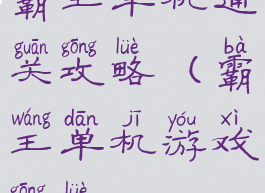 霸王单机通关攻略(霸王单机游戏攻略)