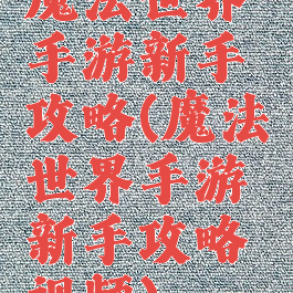 魔法世界手游新手攻略(魔法世界手游新手攻略视频)