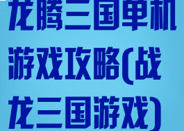 龙腾三国单机游戏攻略(战龙三国游戏)