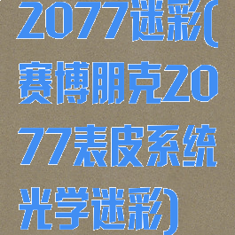 2077迷彩(赛博朋克2077表皮系统光学迷彩)