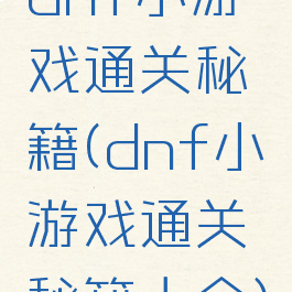 dnf小游戏通关秘籍(dnf小游戏通关秘籍大全)