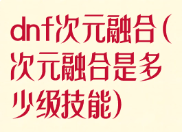 dnf次元融合(次元融合是多少级技能)