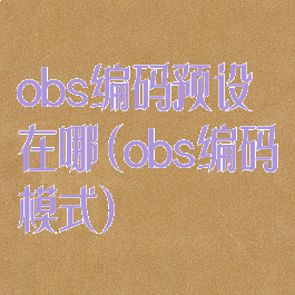 obs编码预设在哪(obs编码模式)