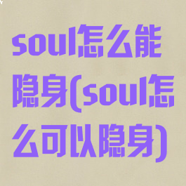 soul怎么能隐身(soul怎么可以隐身)