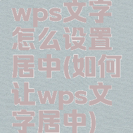 wps文字怎么设置居中(如何让wps文字居中)