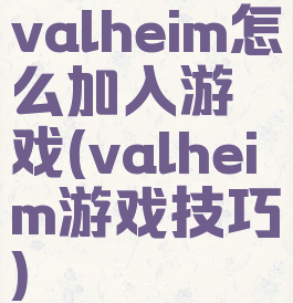 valheim怎么加入游戏(valheim游戏技巧)